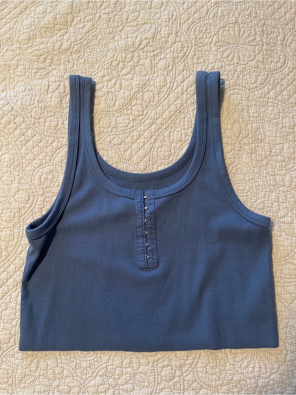 aerie Slate Blue Ribbed Crop Tank with Hook Front